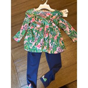 Lilly Pulitzer Adella Tunic & Legging Kids S 4-5 Pink Roaring With Joy Set NWT